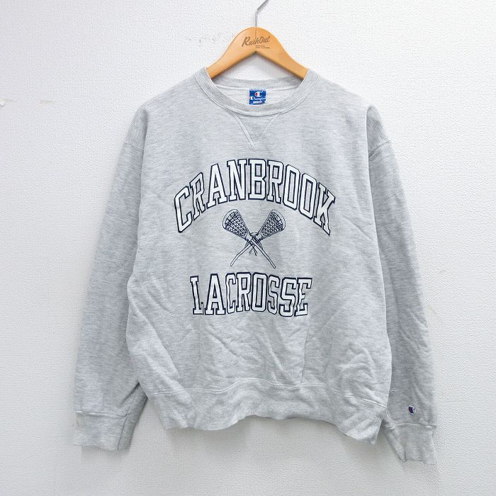 L★古着 チャンピオン Champion 長袖 スウェット メンズ 90年代 90s クランブルック ラクロス クルーネック USA製 グレー 霜降り 【spe】 25sep24 中古 スエット トレーナー トップス