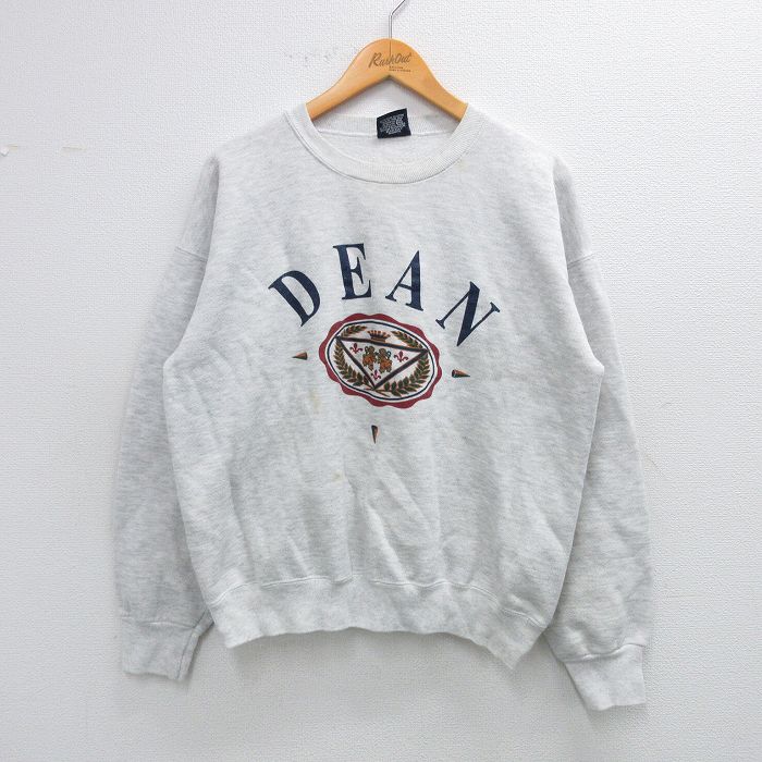 L★古着 ジャンスポーツ 長袖 スウェット メンズ 90年代 90s DEAN クルーネック USA製 薄グレー 霜降り 25sep24 中古 スエット トレーナー トップス