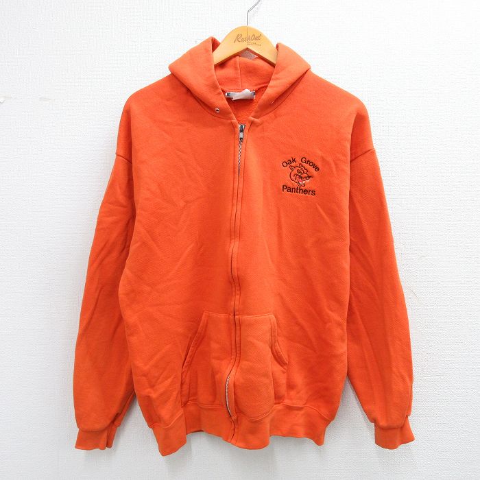 L★古着 リー Lee 長袖 スウェット フルジップ パーカー メンズ 00年代 00s オークグローブパンサーズ オレンジ 25sep24 中古 スエット トレーナー トップス