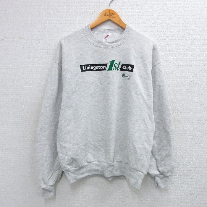 M★古着 ジャージーズ 長袖 スウェット メンズ 90年代 90s Livingston クルーネック USA製 薄グレー 霜降り 25sep24 中古 スエット トレーナー トップス