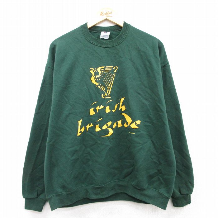 L★古着 ジャージーズ 長袖 スウェット メンズ 90年代 90s irish brigade クルーネック 緑 グリーン 25sep19 中古 スエット トレーナー トップス