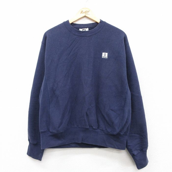 XL★古着 リー Lee 長袖 スウェット メンズ 90年代 90s SOLVAY クルーネック USA製 紺 ネイビー 【spe】 25sep19 中古 スエット トレーナー トップス