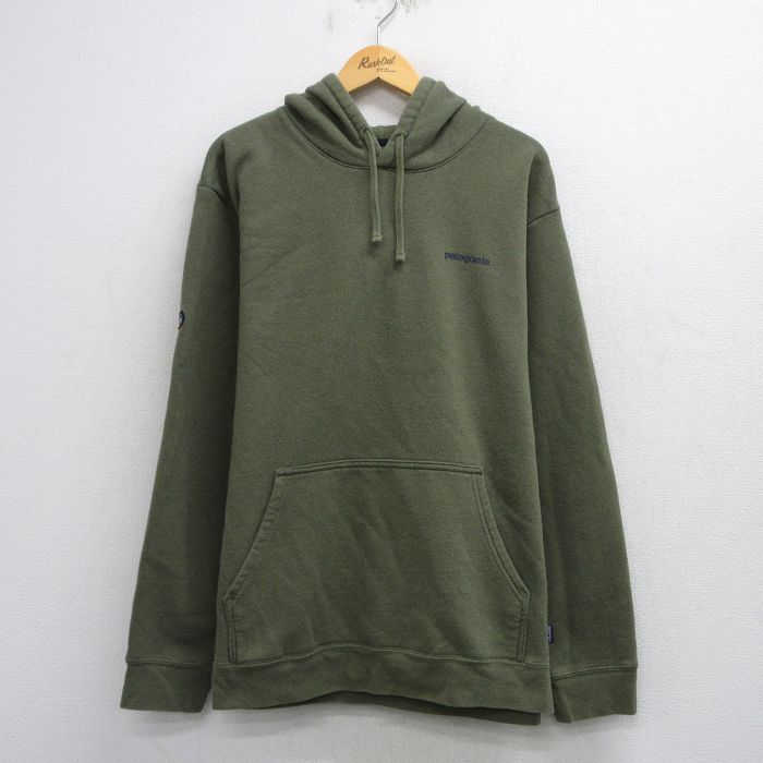XL★古着 パタゴニア patagonia 長袖 スウェット パーカー メンズ ワンポイントロゴ 大きいサイズ 緑系 グリーン 25sep19 中古 スエット トレーナー トップス