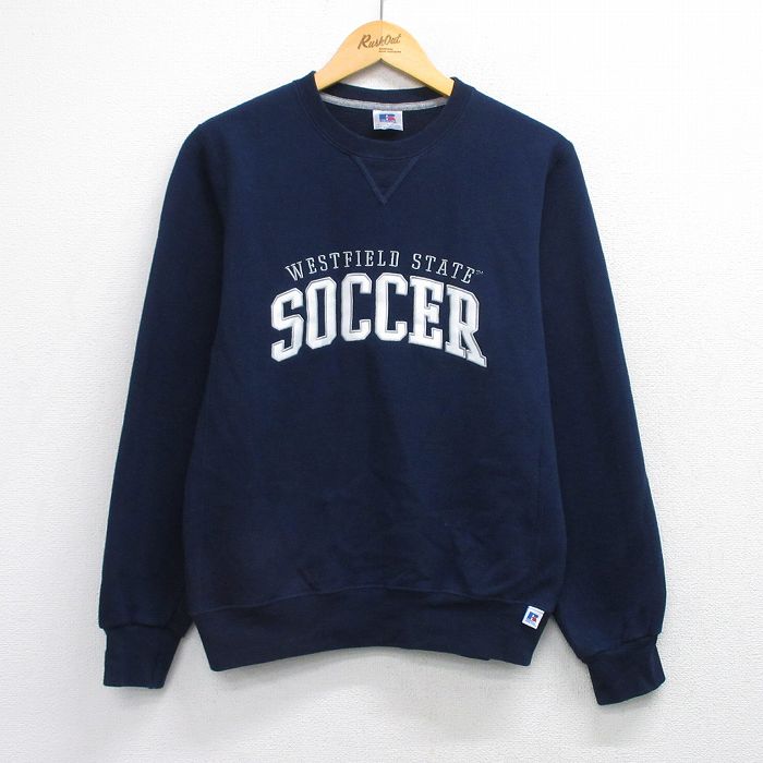 M★古着 ラッセル 長袖 スウェット メンズ サッカー クルーネック 紺 ネイビー 25sep19 中古 スエット トレーナー トップス