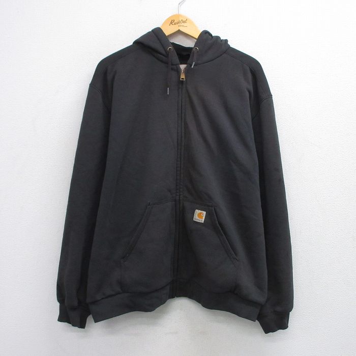 XL★古着 カーハート Carhartt 長袖 フルジップ スウェット パーカー メンズ ワンポイントロゴ 大きいサイズ 黒 ブラック 【spe】 25sep19 中古 スエット トレーナー トップス