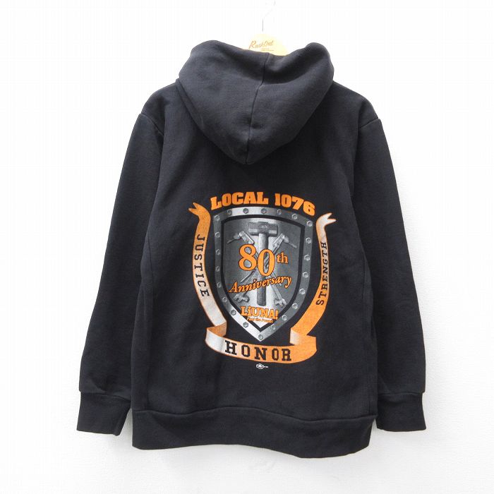 L★古着 長袖 フルジップ スウェット パーカー メンズ 90年代 90s LOCAL USA製 黒 ブラック 25sep19 中古 スエット トレーナー トップス