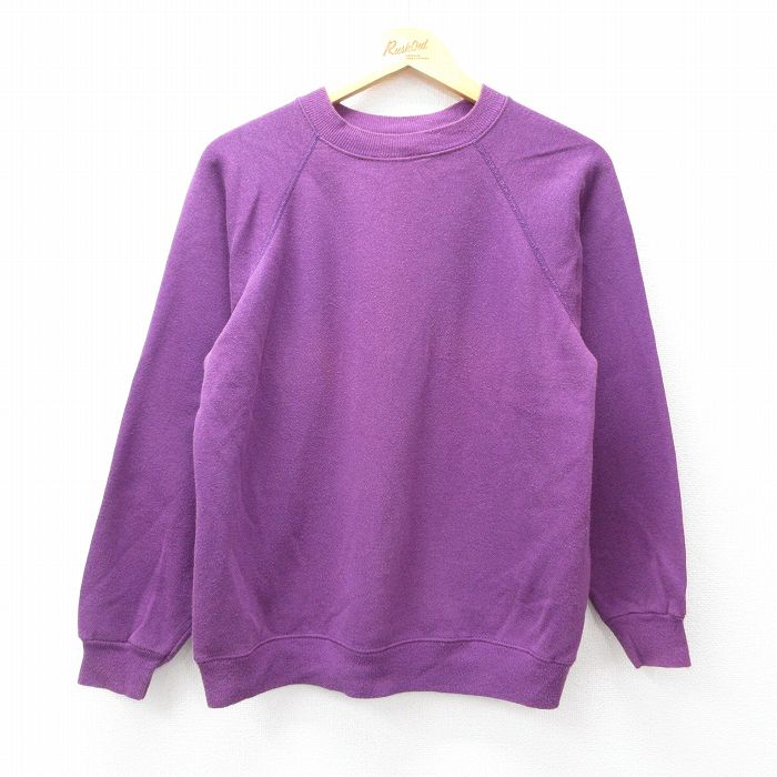 M★古着 ヘインズ Hanes 長袖 スウェット メンズ 80年代 80s 無地 ラグラン クルーネック USA製 紫 パープル 25sep19 中古 スエット トレーナー トップス