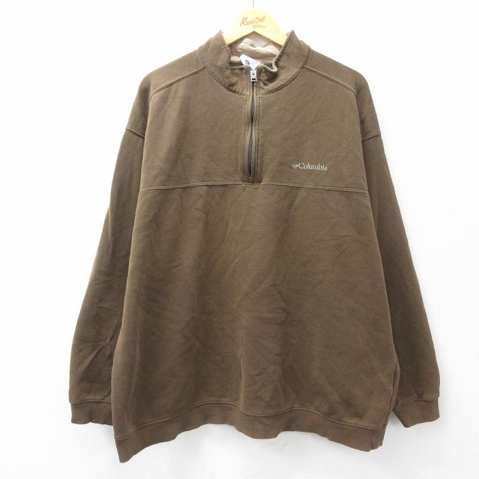XL★古着 コロンビア COLUMBIA 長袖 ハーフジップ スウェット メンズ 00年代 00s ワンポイントロゴ 大きいサイズ 茶 ブラウン 25sep19 中古 スエット トレーナー トップス