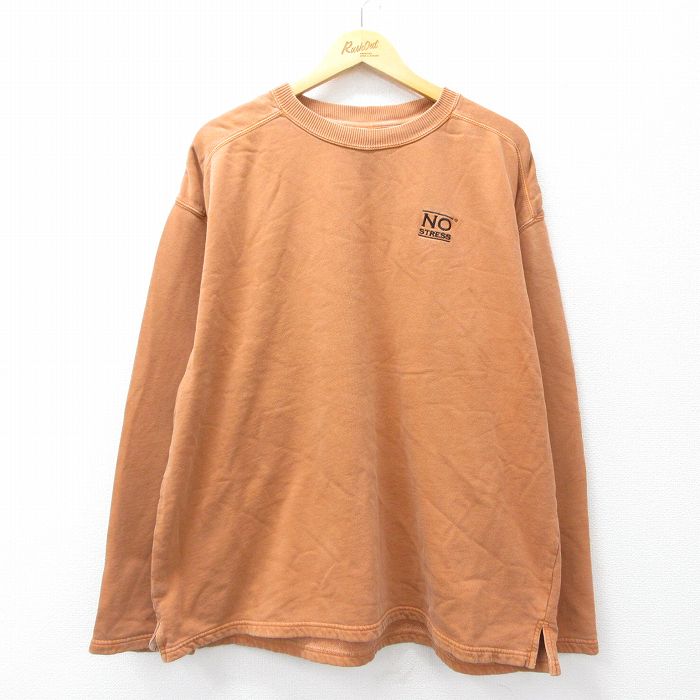 XL★古着 長袖 スウェット メンズ 00年代 00s NO STRESS コットン クルーネック オレンジ 25sep19 中古 スエット トレーナー トップス