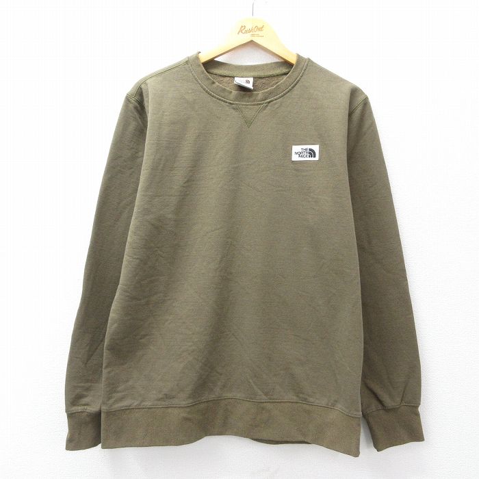 L★古着 ノースフェイス THE NORTH FACE 長袖 スウェット メンズ ワンポイントロゴ クルーネック 緑系 グリーン 25sep19 中古 スエット トレーナー トップス