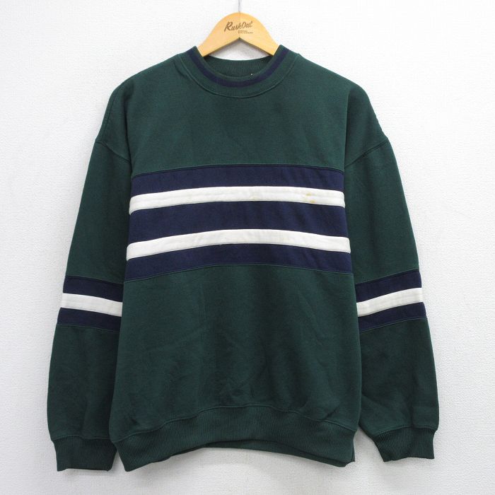 L★古着 長袖 スウェット メンズ 90年代 90s クルーネック 緑他 グリーン 25sep24 中古 スエット トレーナー トップス