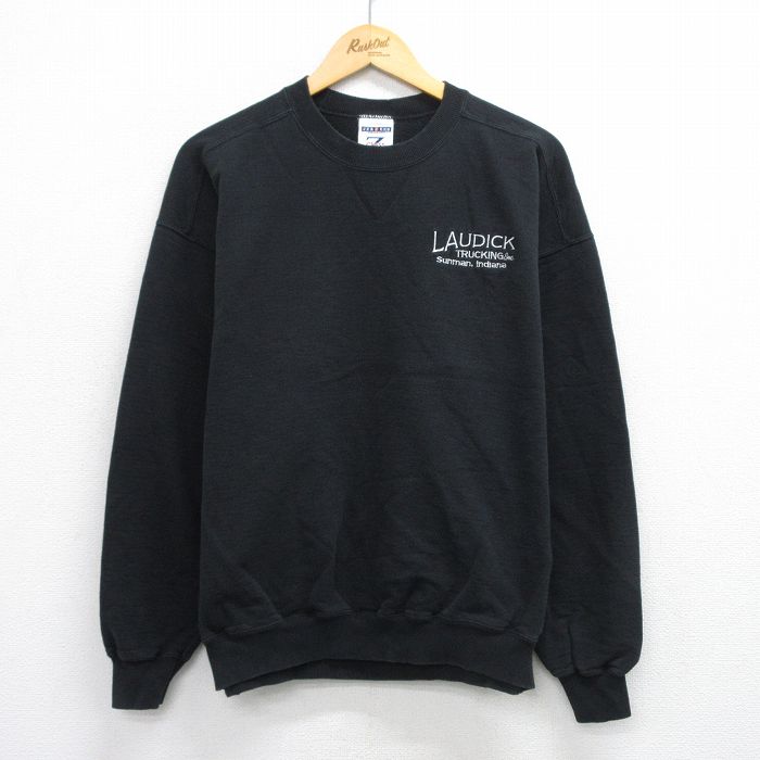 XL★古着 ジャージーズ 長袖 スウェット メンズ 00年代 00s LAUDICK クルーネック 黒 ブラック 25sep24 中古 スエット トレーナー トップス