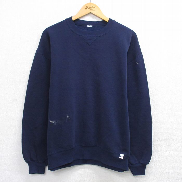 XL★古着 ラッセル 長袖 スウェット メンズ 00年代 00s 無地 クルーネック 濃紺 ネイビー 【spe】 25sep24 中古 スエット トレーナー トップス