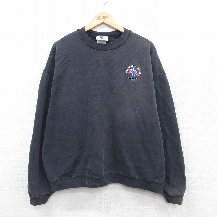 XL★古着 長袖 スウェット メンズ 90年代 90s IRON WORKERS ユニバーサルスタジオ 大きいサイズ クルーネック USA製 黒 ブラック 25sep20 中古 スエット トレーナー トップス