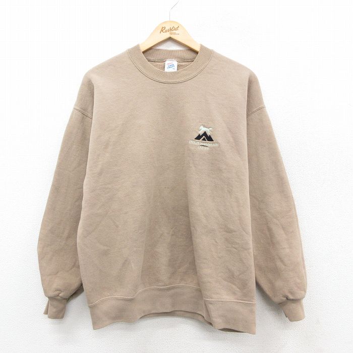 L★古着 ジャージーズ 長袖 スウェット メンズ 90年代 90s キツネ クルーネック USA製 ベージュ カーキ 25sep20 中古 スエット トレーナー トップス