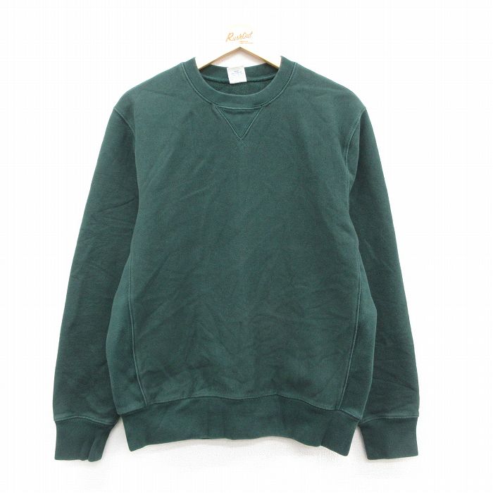 L★古着 ジェイクルー J.CREW 長袖 スウェット メンズ 80年代 80s 無地 クルーネック 緑 グリーン 25sep20 中古 スエット トレーナー トップス