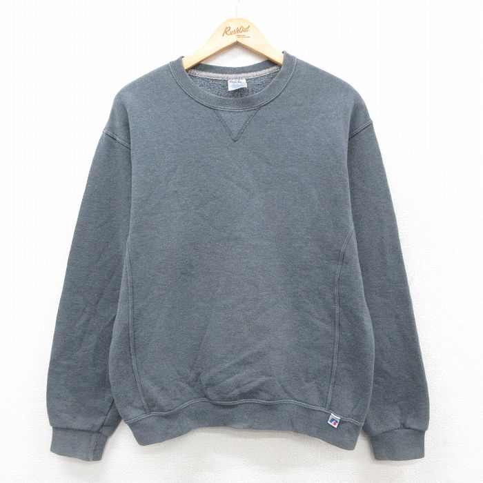 M★古着 ラッセル 長袖 スウェット メンズ 00年代 00s 無地 クルーネック 濃グレー 霜降り 25sep20 中古 スエット トレーナー トップス