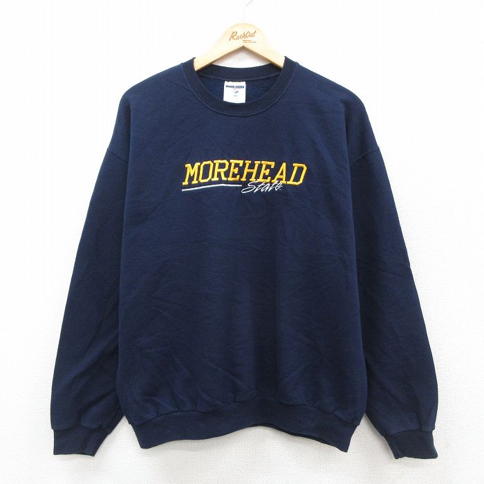 【50%OFF】ジャージーズ 00s 長袖スウェット モアヘッド刺繍 ネイビー L | 古着