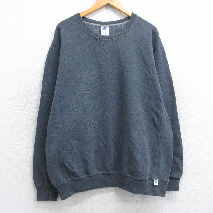 XL★古着 ラッセル 長袖 スウェット メンズ 00年代 00s 無地 大きいサイズ クルーネック 濃グレー 霜降り 25sep22 中古 スエット トレーナー トップス