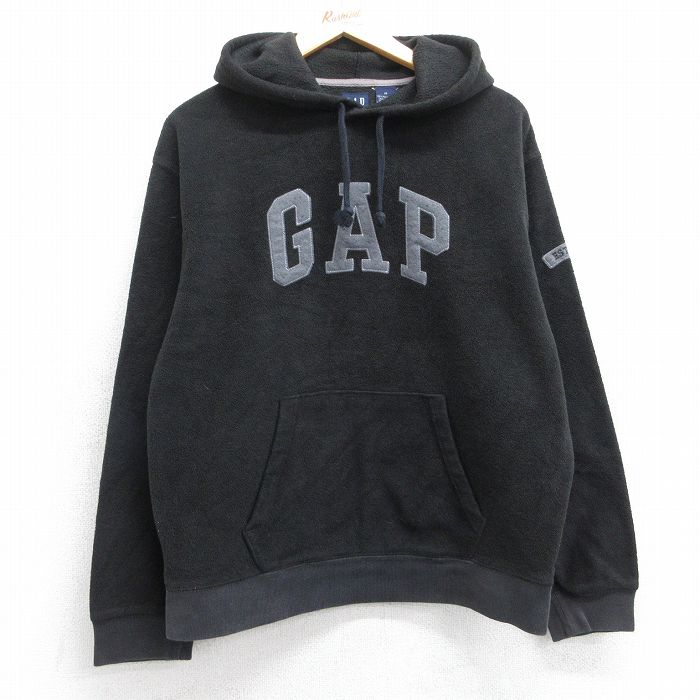 M★古着 ギャップ GAP 長袖 フリース トップス メンズ 00年代 00s ビッグロゴ 黒 ブラック 25sep22 中古 スエット トレーナー