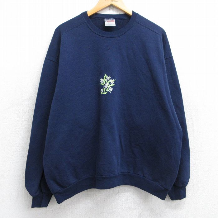 ジャージーズ 00s 長袖スウェット 花 ネイビー XL | 古着