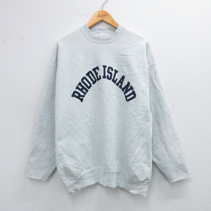 XL★古着 長袖 スウェット メンズ 90年代 90s ロードアイランド クルーネック 薄グレー 霜降り 25sep24 中古 スエット トレーナー トップス