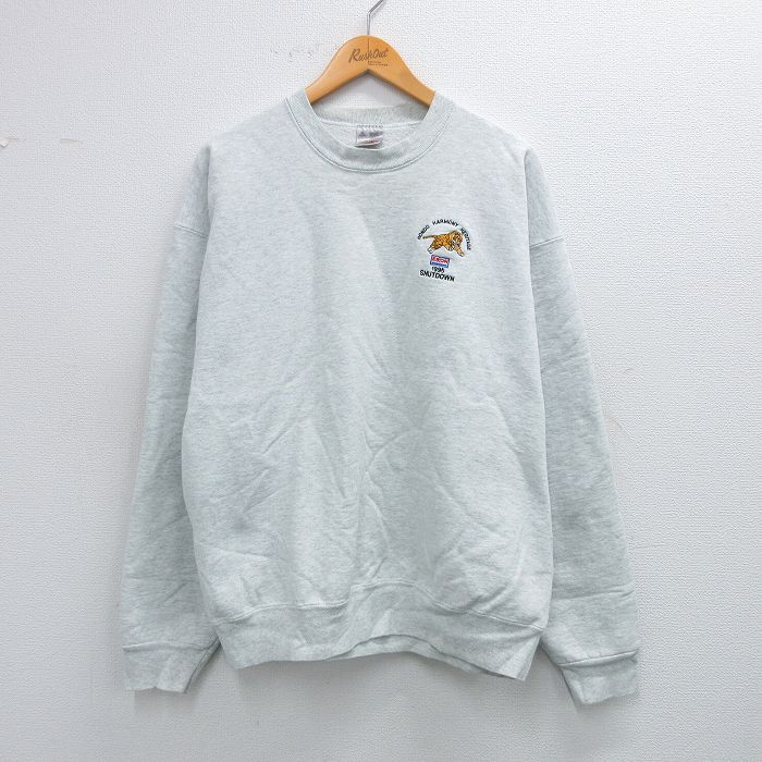 XL★古着 フルーツオブザルーム 長袖 スウェット メンズ 90年代 90s トラ クルーネック USA製 薄グレー 霜降り 25sep24 中古 スエット トレーナー トップス