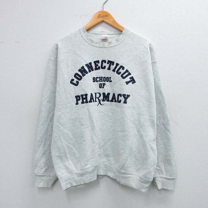 L★古着 フルーツオブザルーム 長袖 スウェット メンズ 90年代 90s コネチカット PHARMACY クルーネック USA製 薄グレー 霜降り 25sep24 中古 スエット トレーナー トップス
