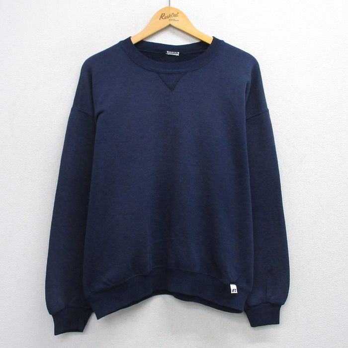 XL★古着 ラッセル 長袖 スウェット メンズ 00年代 00s 無地 クルーネック 紺 ネイビー 【spe】 25sep24 中古 スエット トレーナー トップス