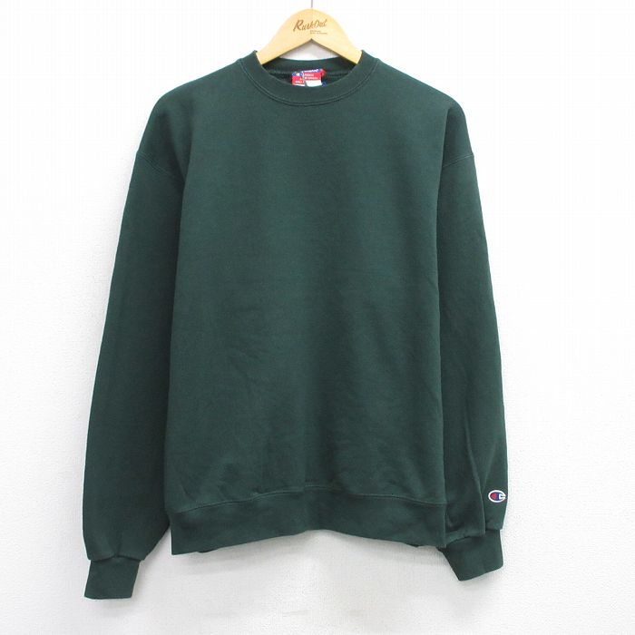 L★古着 チャンピオン champion 長袖 スウェット メンズ 00年代 00s 無地 クルーネック 濃緑 グリーン 25sep24 中古 スエット トレーナー トップス