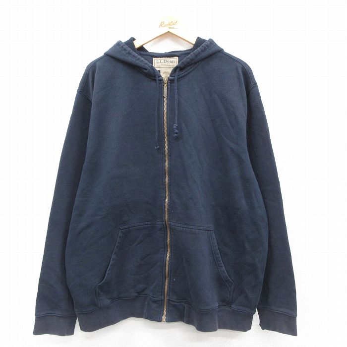 XL★古着 エルエルビーン LLBEAN 長袖 スウェット フルジップ パーカー メンズ 00年代 00s 無地 大きいサイズ 濃紺 ネイビー 25sep24 中古 スエット トレーナー トップス