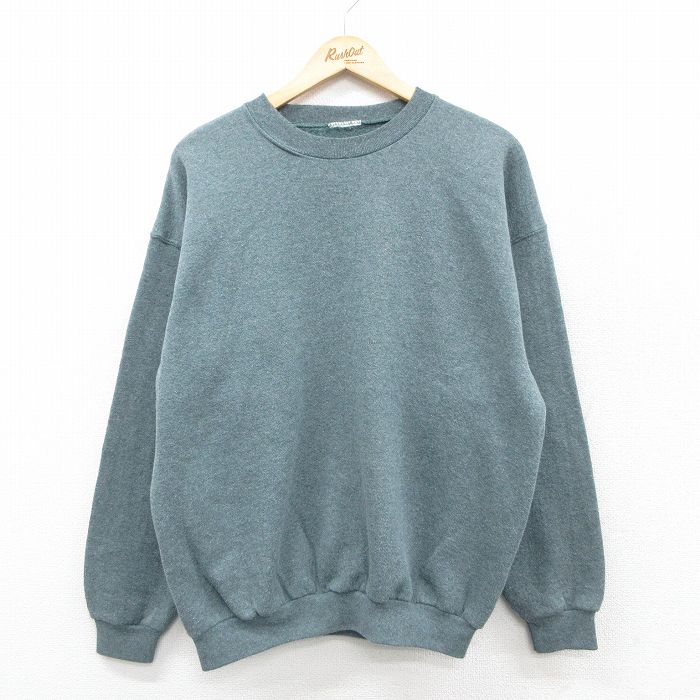 XL★古着 長袖 スウェット メンズ 90年代 90s 無地 クルーネック 緑 グリーン 霜降り 25sep24 中古 スエット トレーナー トップス