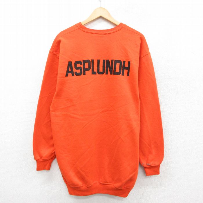 XL★古着 長袖 スウェット メンズ 80年代 80s ASPLUNDH ロング丈 クルーネック オレンジ 25sep24 中古 スエット トレーナー トップス