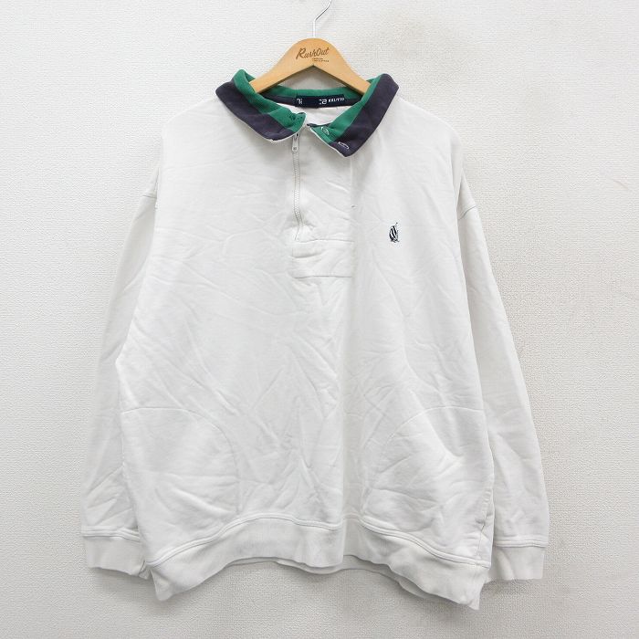 XL★古着 ノーティカ NAUTICA 長袖 ブランド ハーフジップ スウェット メンズ 90年代 90s ワンポイントロゴ 大きいサイズ コットン 白 ホワイト 【spe】 25sep24 中古 スエット トレーナー トップス