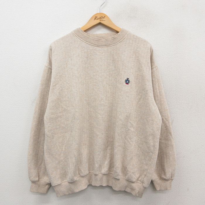 XL★古着 長袖 スウェット メンズ 90年代 90s 大きいサイズ クルーネック 薄ベージュ カーキ 霜降り 25sep24 中古 スエット トレーナー トップス