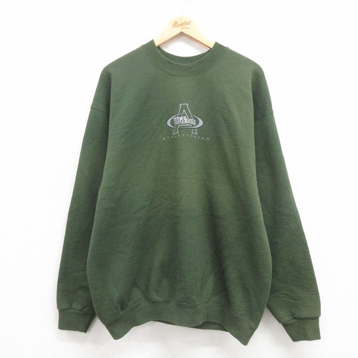 【50%OFF】ウィルソン 90s 長袖スウェット ビッグロゴ グリーン XL | 古着