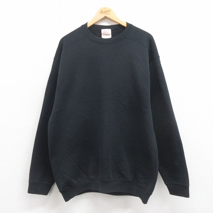 XL★古着 BVD 長袖 スウェット メンズ 00年代 00s 無地 クルーネック 黒 ブラック 25sep24 中古 スエット トレーナー トップス