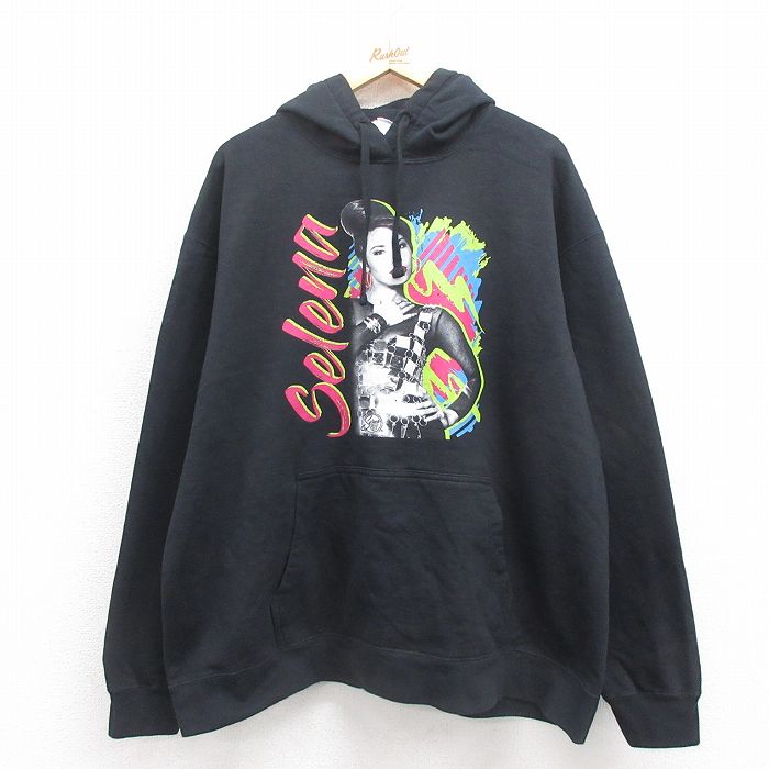 【20%OFF】XL★古着 長袖 ロック バンド スウェット パーカー メンズ セレーナ 大きいサイズ 黒 ブラック 25sep24 中古 スエット トレーナー トップス