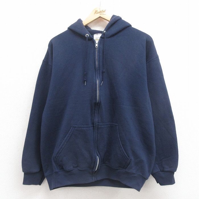 L★古着 TULTEX 長袖 フルジップ スウェット パーカー メンズ 90年代 90s 無地 紺 ネイビー 【spe】 25sep24 中古 スエット トレーナー トップス