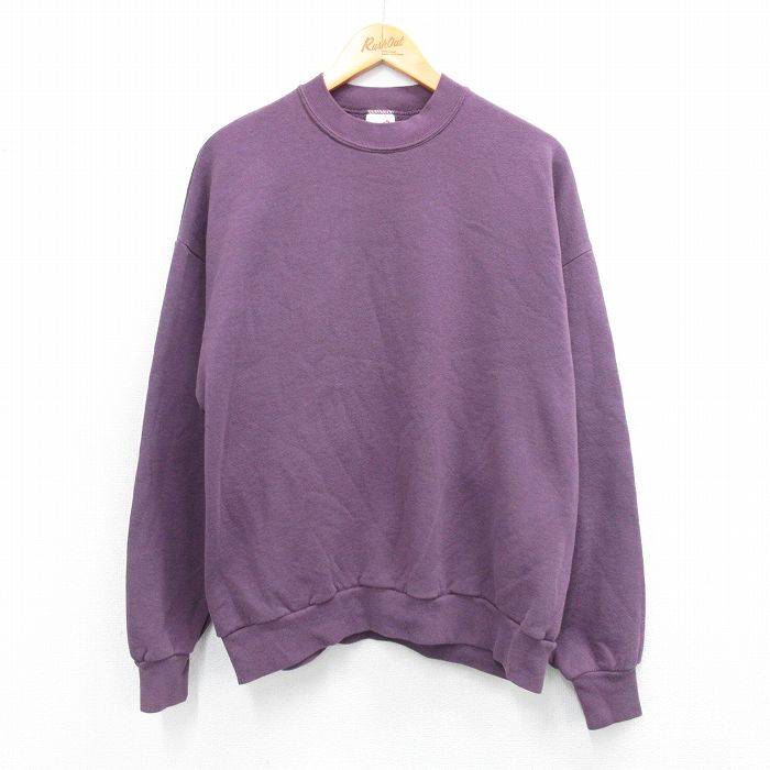 XL★古着 ジャージーズ 長袖 スウェット メンズ 90年代 90s 無地 クルーネック USA製 紫系 パープル 【spe】 25sep24 中古 スエット トレーナー トップス