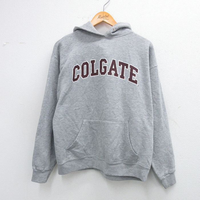 L★古着 長袖 スウェット パーカー メンズ 90年代 90s COLGATE USA製 グレー 霜降り 25sep24 中古 スエット トレーナー トップス