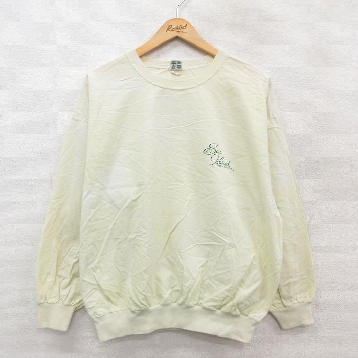 XL★古着 チャンピオン champion 長袖 トップス メンズ 80年代 80s Sea Island 大きいサイズ コットン クルーネック USA製 薄黄系 イエロー 【spe】 25sep24 中古 スエット トレーナー