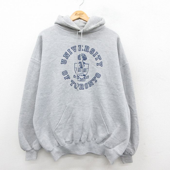 XL★古着 ラッセル 長袖 スウェット パーカー メンズ 90年代 90s TRONT カレッジ 大きいサイズ USA製 グレー 霜降り 【spe】 25sep24 中古 スエット トレーナー トップス