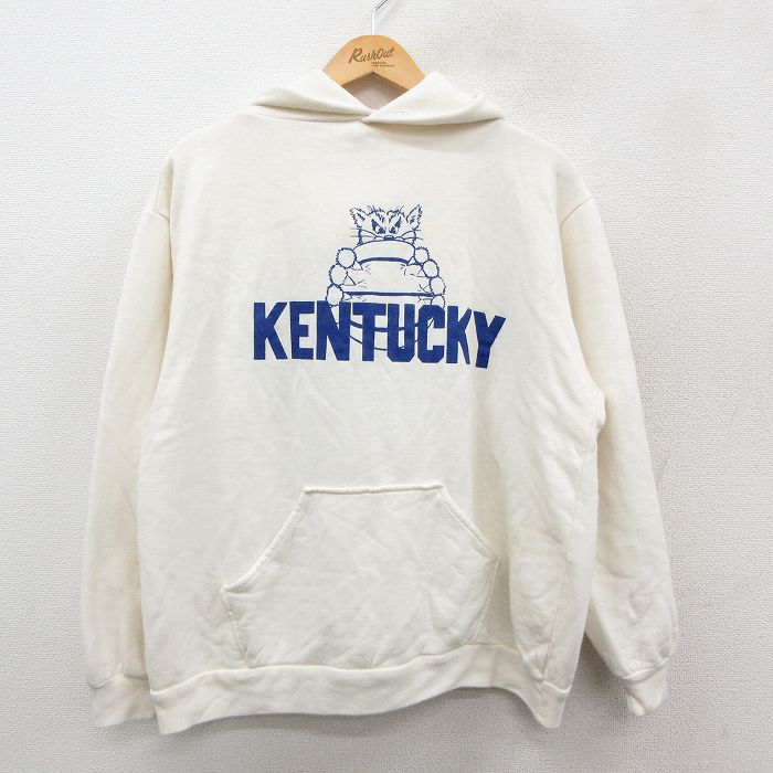 XL★古着 長袖 スウェット パーカー メンズ 90年代 90s ケンタッキー 生成り 25sep25 中古 スエット トレーナー トップス
