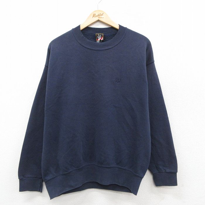 L★古着 長袖 スウェット メンズ 00年代 00s オリンピック クルーネック 濃紺 ネイビー 25sep25 中古 スエット トレーナー トップス