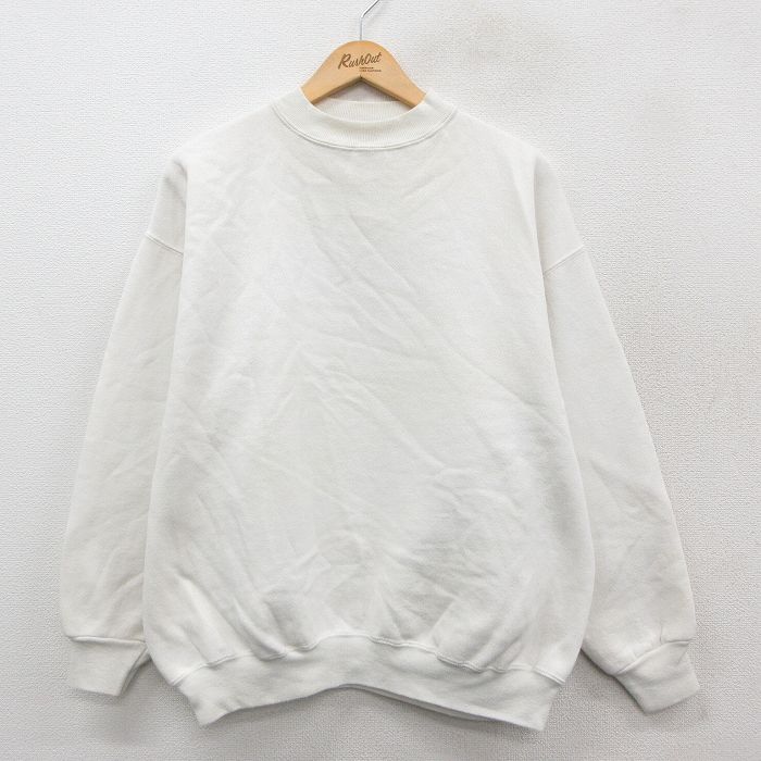 XL★古着 長袖 スウェット メンズ 90年代 90s 無地 クルーネック USA製 白 ホワイト 25sep25 中古 スエット トレーナー トップス