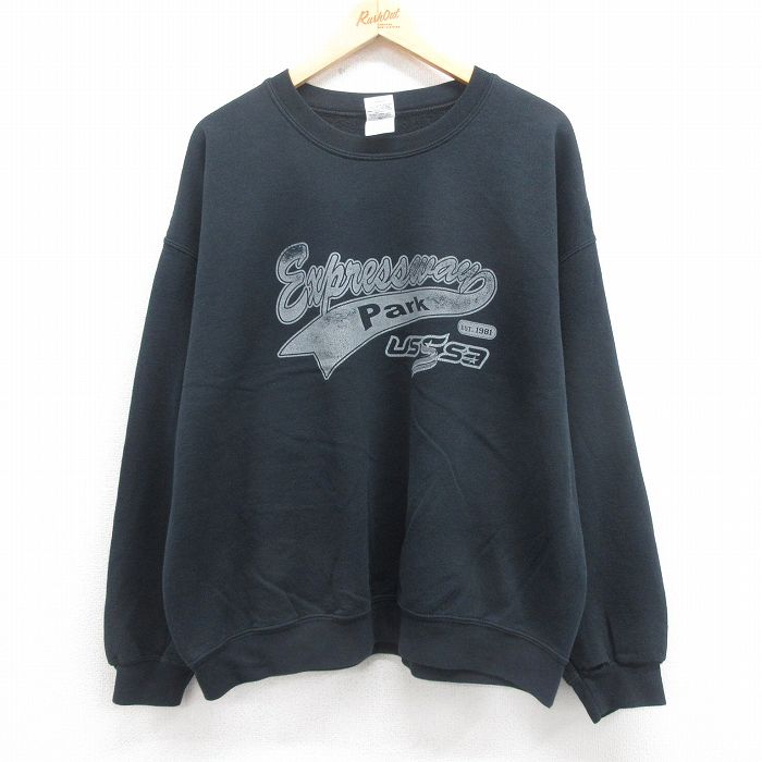 XL★古着 長袖 スウェット メンズ 00年代 00s Park 大きいサイズ クルーネック 黒 ブラック 25sep25 中古 スエット トレーナー トップス