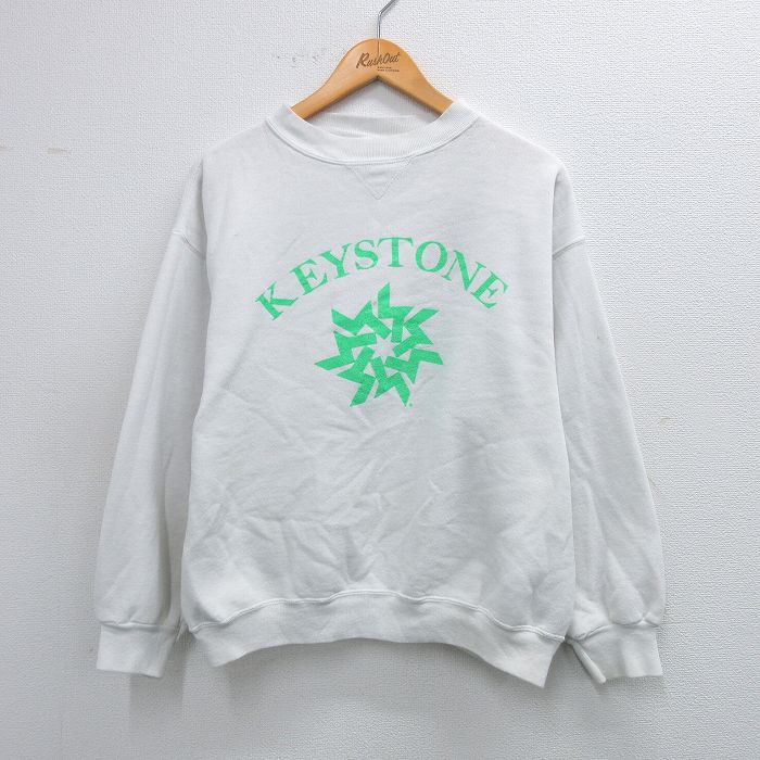 L★古着 長袖 スウェット メンズ 90年代 90s KEYSTONE クルーネック USA製 白 ホワイト 25sep25 中古 スエット トレーナー トップス