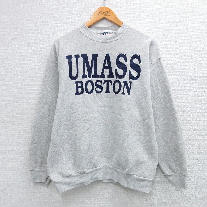 【20%OFF】M★古着 長袖 スウェット メンズ 90年代 90s UMASS クルーネック USA製 薄グレー 霜降り 25sep25 中古 スエット トレーナー トップス