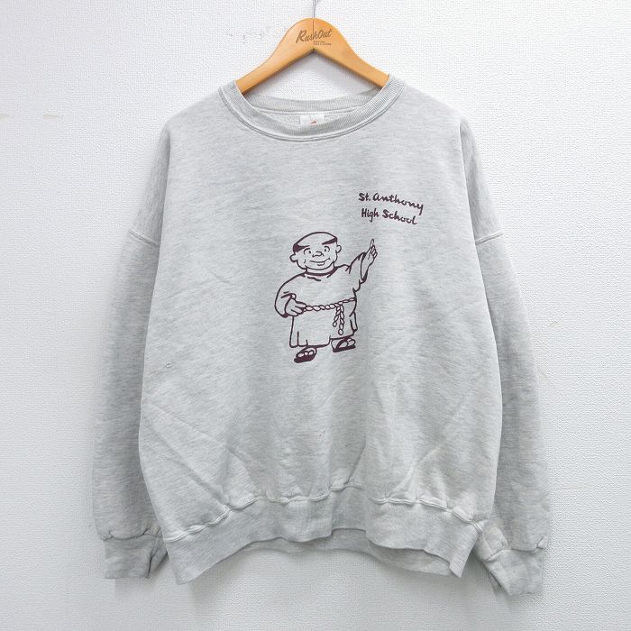 XL★古着 ジャージーズ 長袖 スウェット メンズ 90年代 90s anthony 男性 大きいサイズ クルーネック USA製 薄グレー 霜降り 25sep25 中古 スエット トレーナー トップス